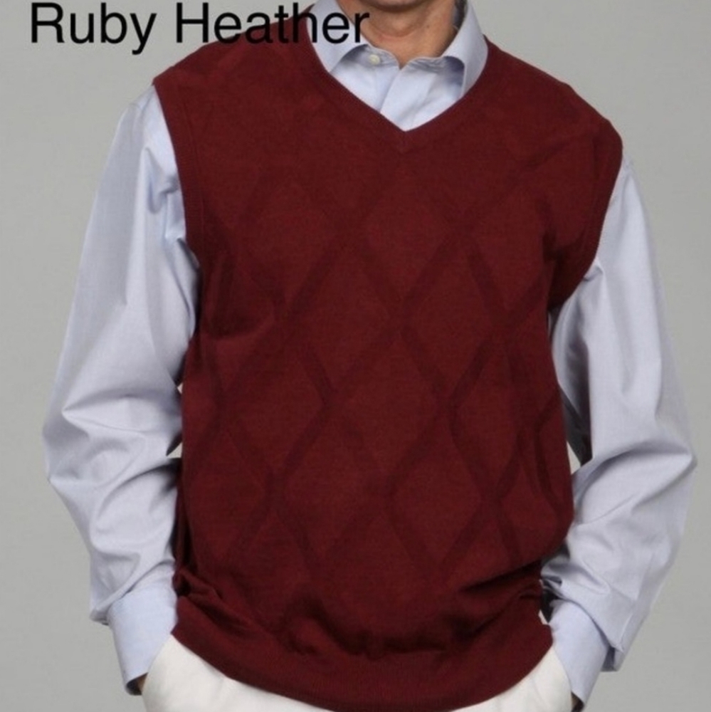 Oscar de la Renta Sweater Vest Argyle Red Size Large Men's Cotton Fall Winter
